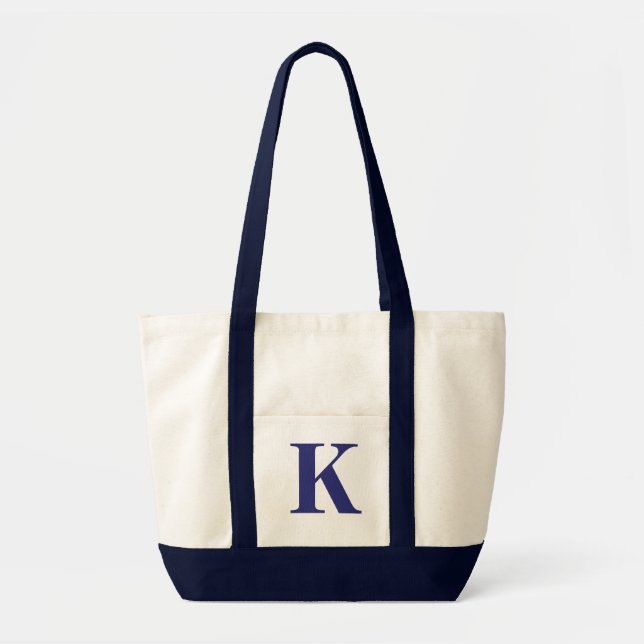 Personalised Monogram NAVY BLUE + NATURAL TOTE (Front)