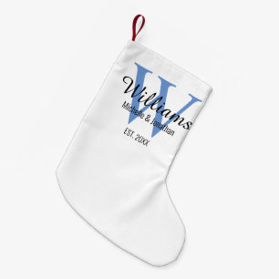 Personalised Monogram Newlywed Blue Small Christmas Stocking