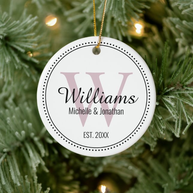 Personalised Monogram Newlywed Blush Pink Ceramic  Ornament (Tree)