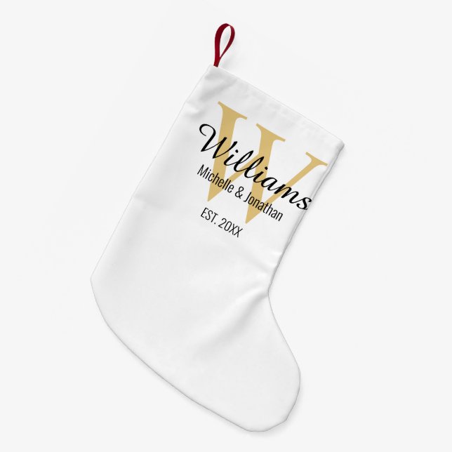 Personalised Monogram Newlywed Gold Small Christmas Stocking (Front (Hanging))