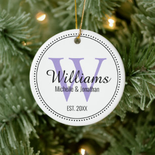 Personalised Monogram Newlywed Lavender Ceramic Ornament