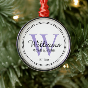 Personalised Monogram Newlywed Lavender Metal Ornament