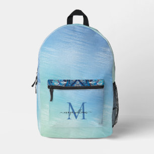 Personalised Monogram Novy Blue Glitter  Printed Backpack