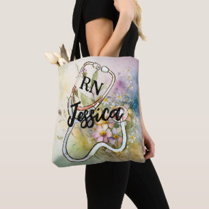Personalised Monogram Nurse Floral Stethoscope Tote Bag
