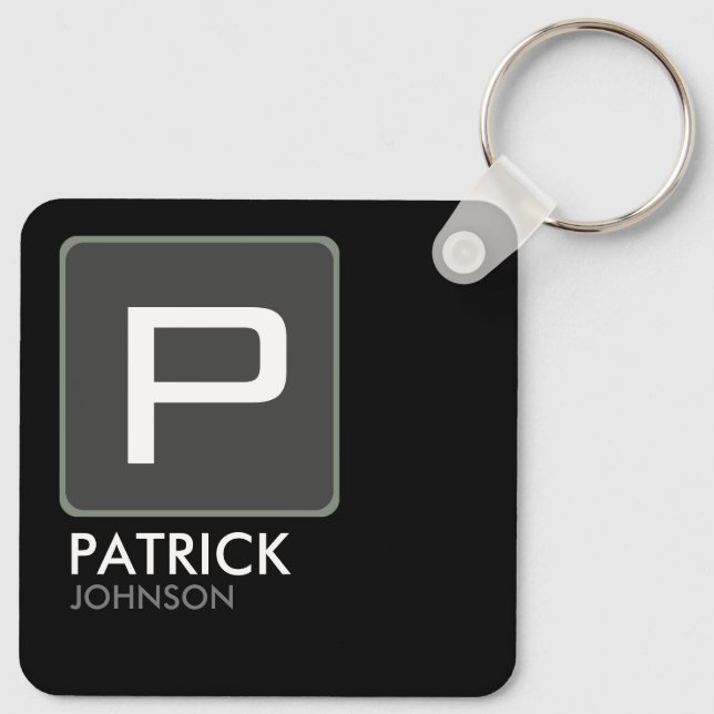 Personalised Monogram on Black (editable colour) Key Ring (Back)