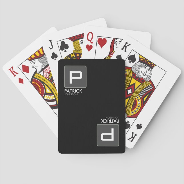 Personalised Monogram on Black (editable colour) Playing Cards (Back)