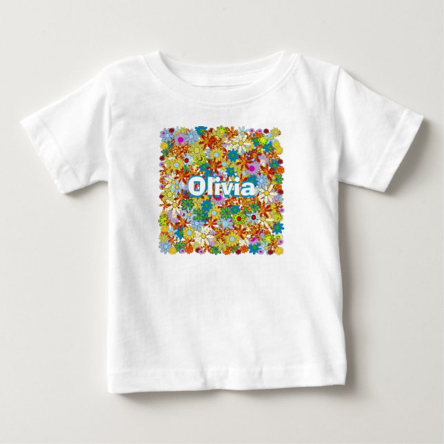 Personalised Monogram or Name Floral Pattern Baby T-Shirt (Front)