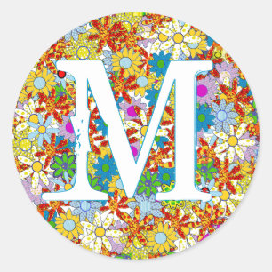 Personalised Monogram or Name Floral Pattern Classic Round Sticker
