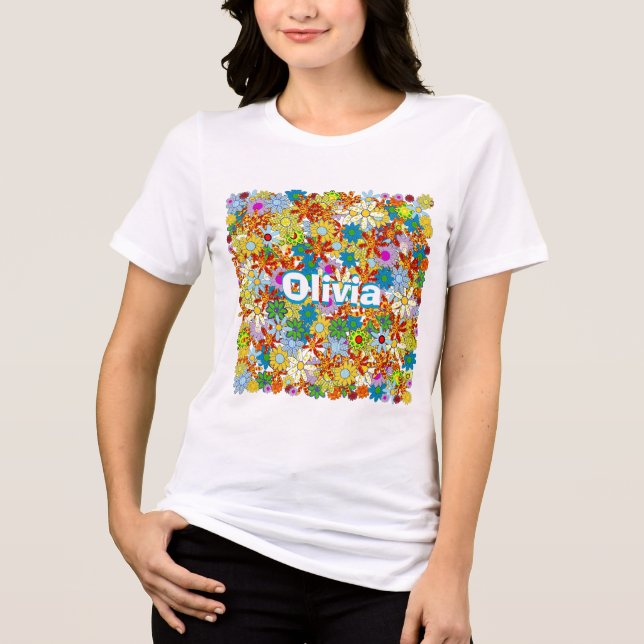 Personalised Monogram or Name Floral Pattern Tri-Blend Shirt (Front)