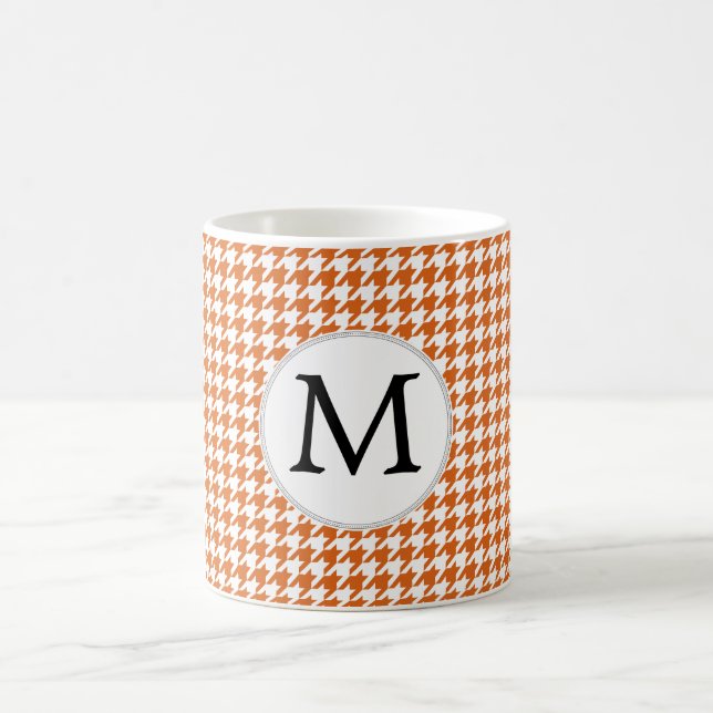 Personalised Monogram Orange Houndstooth Pattern Coffee Mug (Center)