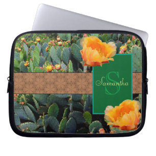 Personalised Monogram Orange Prickly Pear Cactus 2 Laptop Sleeve