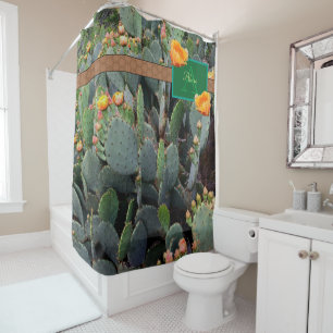 Personalised Monogram Orange Prickly Pear Cactus 2 Shower Curtain