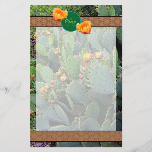 Personalised Monogram Orange Prickly Pear Cactus 2 Stationery (Front)