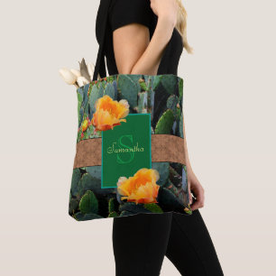 Personalised Monogram Orange Prickly Pear Cactus 2 Tote Bag