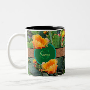 Personalised Monogram Orange Prickly Pear Cactus 2 Two-Tone Coffee Mug