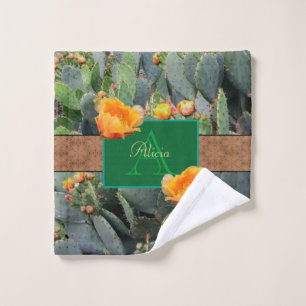 Personalised Monogram Orange Prickly Pear Cactus 2 Wash Cloth