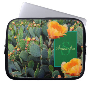 Personalised Monogram Orange Prickly Pear Cactus Laptop Sleeve