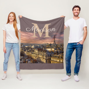 Personalised Monogram Paris France Eiffel Tower Fleece Blanket