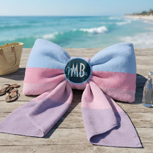 Personalised Monogram Pastel Pink & Blue Stripe Beach Towel