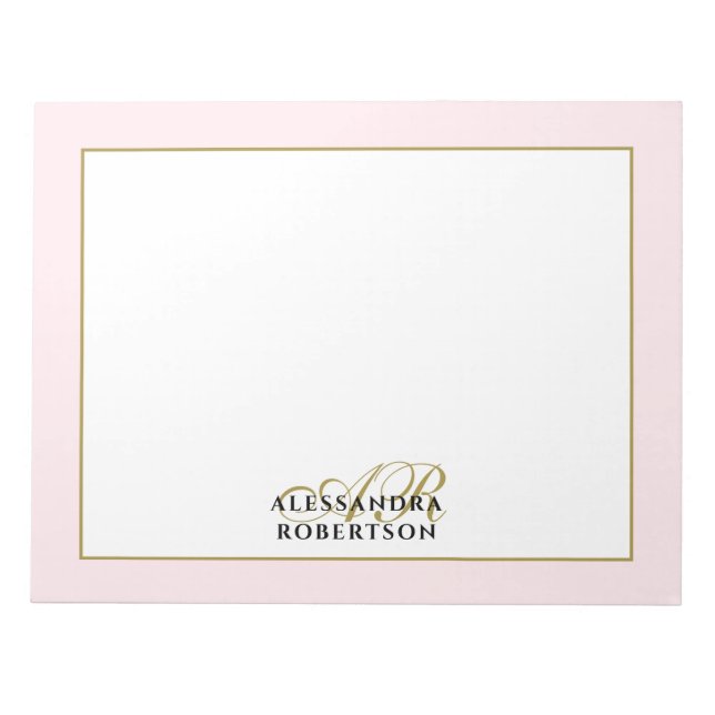 Personalised Monogram Pastel Pink Gold Calligraphy Notepad (Front)