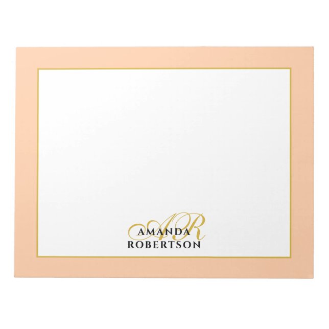 Personalised Monogram Peach Gold Black Stylish  Notepad (Front)