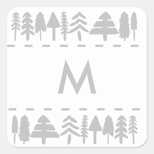 Personalised Monogram Pine Trees Square Stickers (Front)