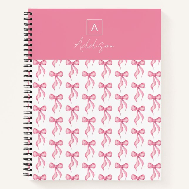 Personalised Monogram Pink Bow Pattern Notebook (Front)