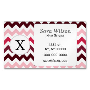 Personalised Monogram Pink Chevron ZigZag Pattern Magnetic Business Card
