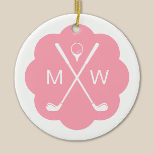 Personalised Monogram Pink Golf Ceramic Ornament