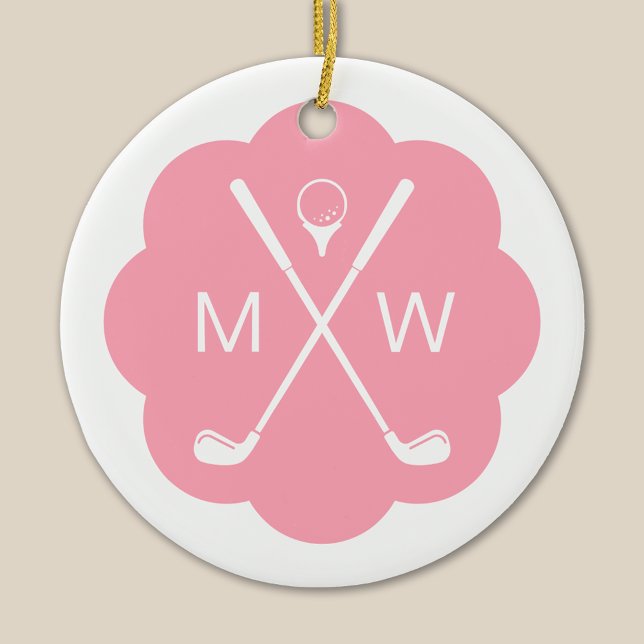 Personalised Monogram Pink Golf Ceramic Ornament (Creator Uploaded)