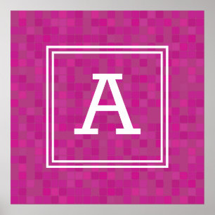Personalised monogram pink mosaic pixels  poster