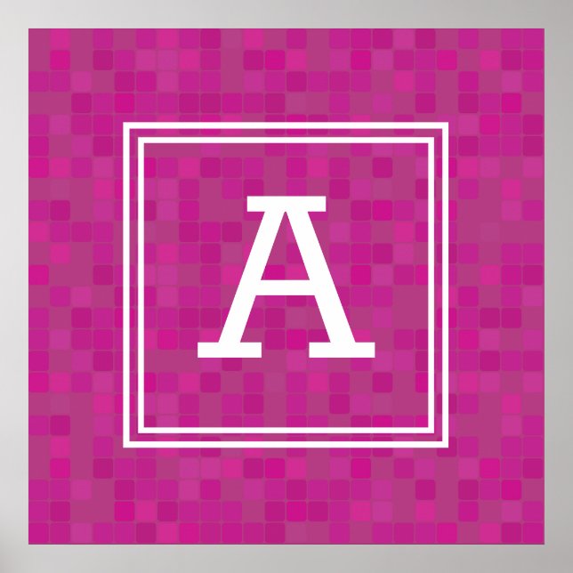 Personalised monogram pink mosaic pixels  poster (Front)