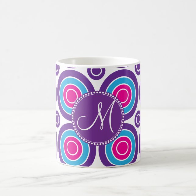 Personalised Monogram Pink Purple Circle Pattern Coffee Mug (Center)