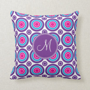 Personalised Monogram Pink Purple Circle Pattern Cushion