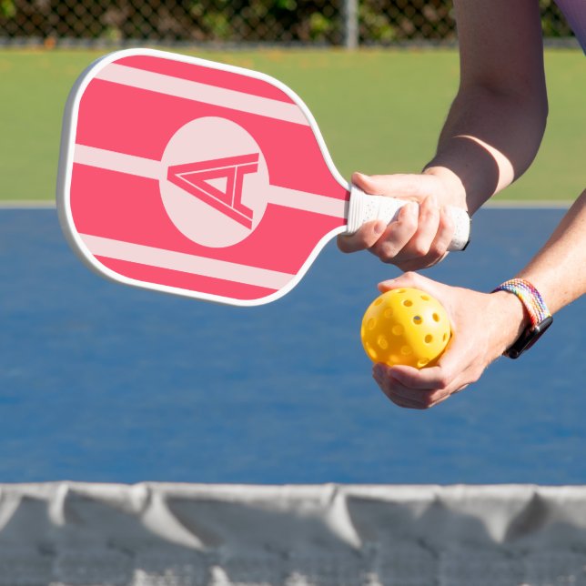 Personalised Monogram Pink Red Stripe Pickleball Paddle (Insitu)