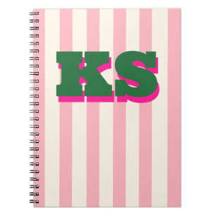 Personalised Monogram Pink Stripe, Custom Initials Notebook