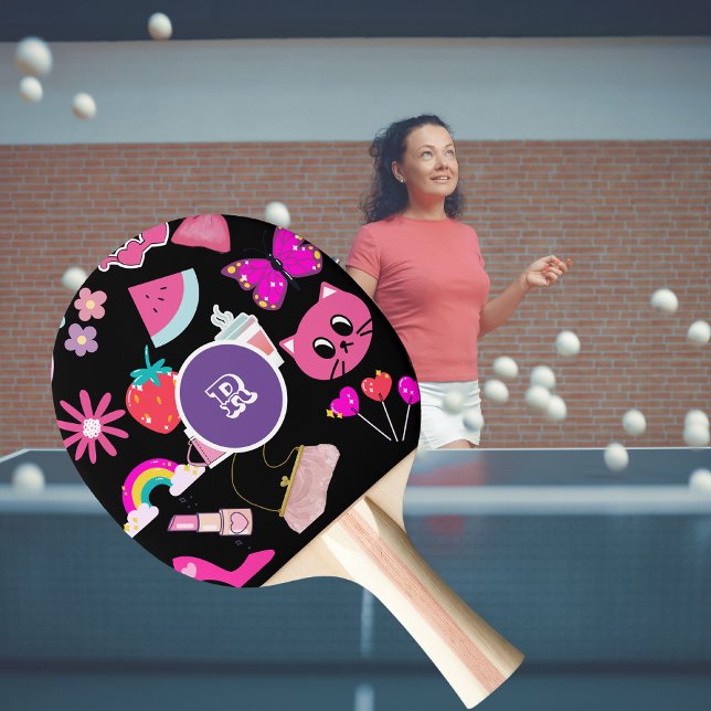 Personalised monogram Pinky Girly Colourful  Ping Pong Paddle (Creator Uploaded)