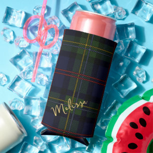 Personalised Monogram Plaid Rustic Tartan Seltzer Can Cooler