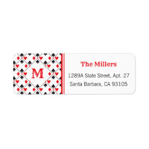 Personalised Monogram Poker Playing Card Suit Return Address Label
