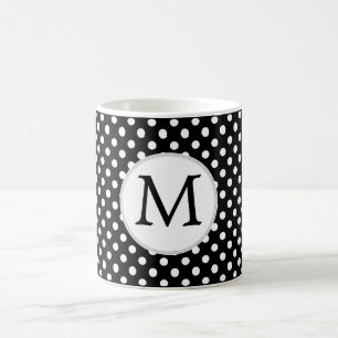 Personalised Monogram Polka Dots Pattern in Black Coffee Mug