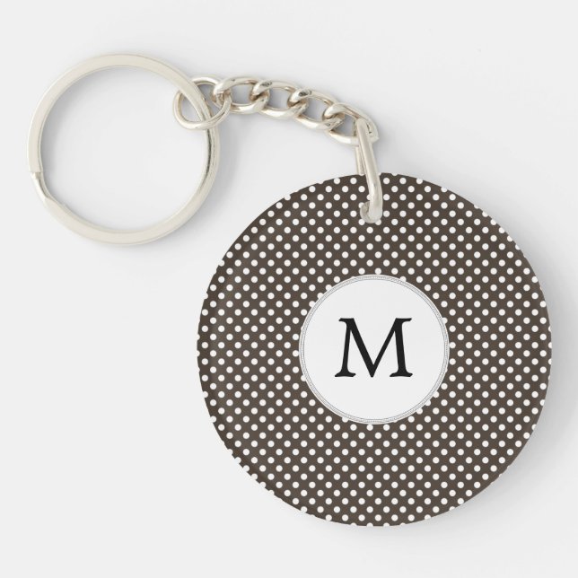 Personalised Monogram Polka Dots Pattern in Brown Key Ring (Front)