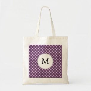 Personalised Monogram Polka dots purple and White Tote Bag