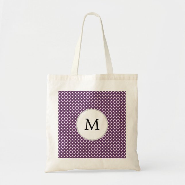 Personalised Monogram Polka dots purple and White Tote Bag (Front)