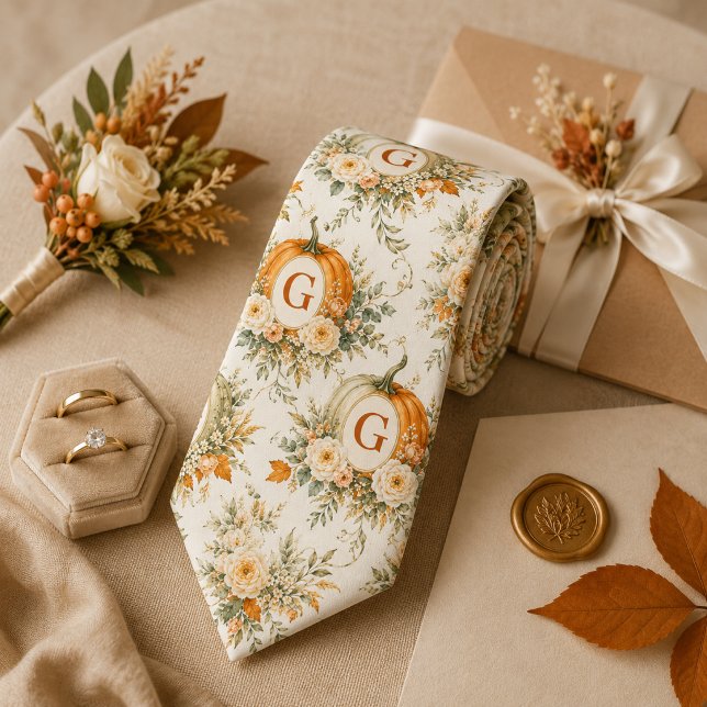 Personalised Monogram Pumpkin Floral Wedding Tie (Creator Uploaded)