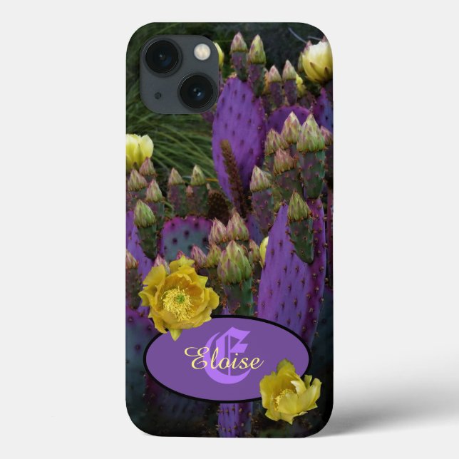 Personalised Monogram Purple Cactus Yellow Flowers Case-Mate iPhone Case (Back)