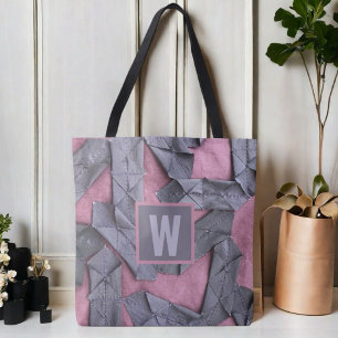 Personalised monogram purple geometric abstract tote bag