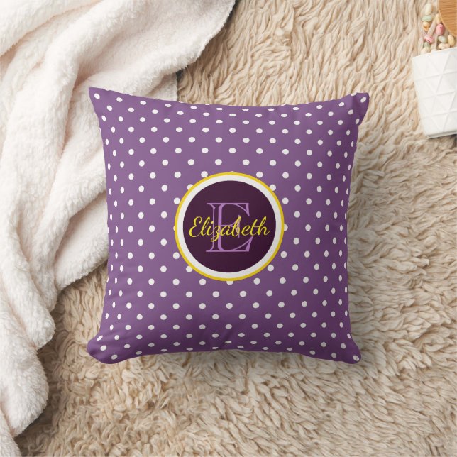Personalised Monogram Purple Polka Dots Cushion (Blanket)