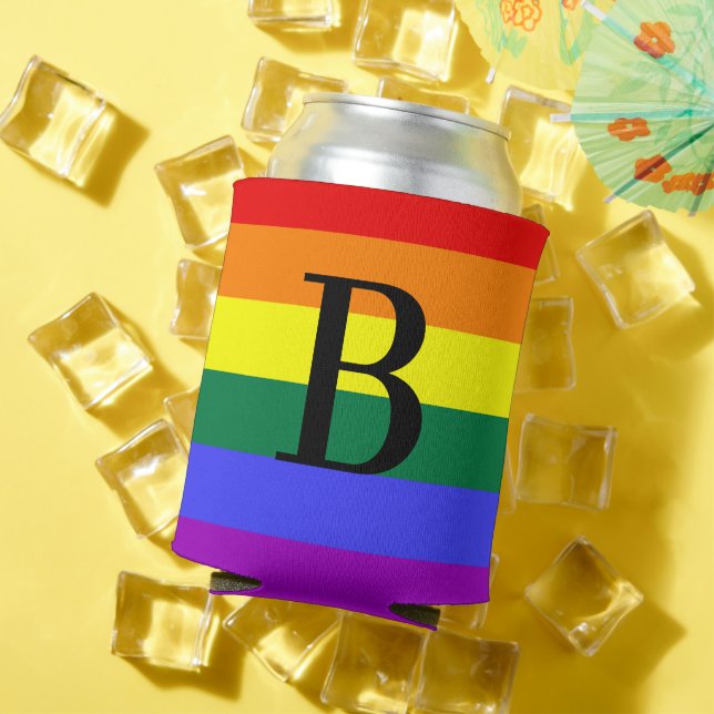 Personalised Monogram Rainbow LGBT Pride Gift  Can Cooler (In Situ Summer)