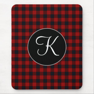 Personalised Monogram Red and Black Buffalo Plaid Mouse Pad