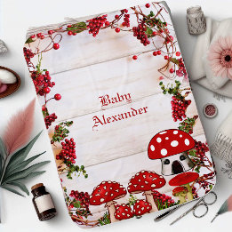 Personalised Monogram Red Berry Garden Toadstool Baby Blanket